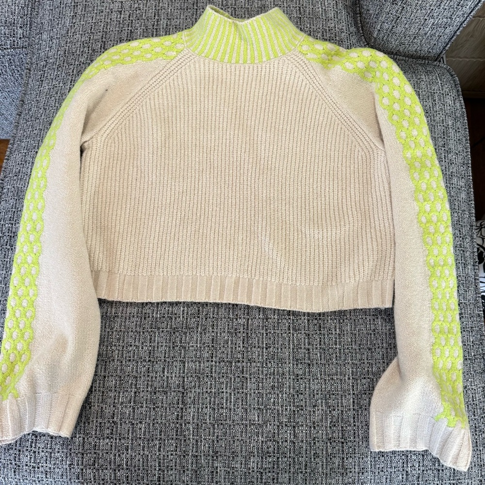 Wild Fable Cream and Neon Yellow Cropped Turtleneck Sweater